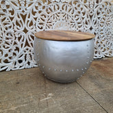 Handmade Indian Solid Wood & Metal Round Coffee Table Natural 57x57x45cm  -